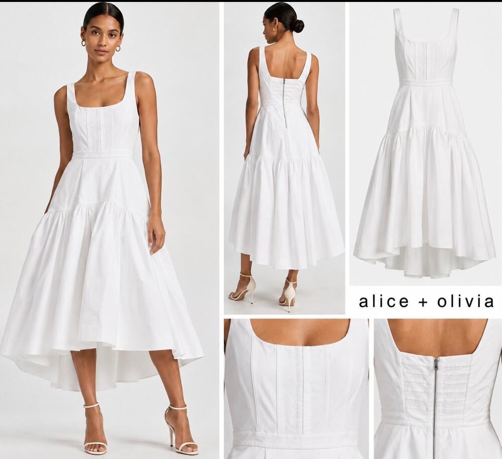 Alice + Olivia White Fit & Flare Midi Dress Size 8